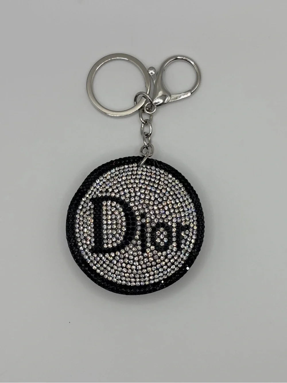 Crystal Logo Round Keychain - Silver & Black